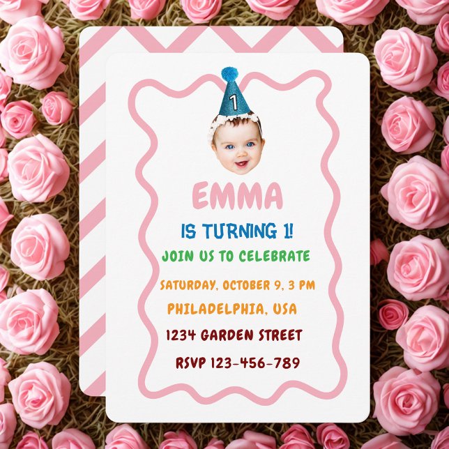 Personalised Birthday Face Kids, Baby 1st Birthday Invitation (Creator Uploaded)