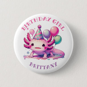 Personalised Birthday Girl   Anime Axolotl 6 Cm Round Badge
