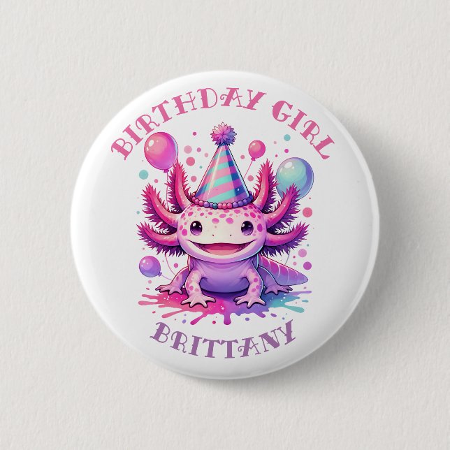 Personalised Birthday Girl | Anime Axolotl 6 Cm Round Badge (Front)