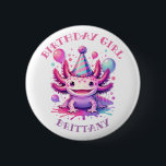 Personalised Birthday Girl | Anime Axolotl 6 Cm Round Badge<br><div class="desc">Cute pink and purple anime cartoon axolotl holding balloons birthday girl button.</div>