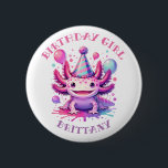 Personalised Birthday Girl | Anime Axolotl 6 Cm Round Badge<br><div class="desc">Cute pink and purple anime cartoon axolotl holding balloons birthday girl button.</div>