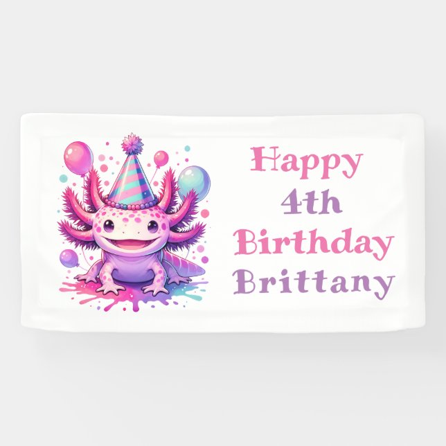 Personalised Birthday Girl | Anime Axolotl Banner (Horizontal)
