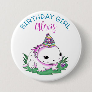 Personalised Birthday Girl Axolotl Themed 7.5 Cm Round Badge