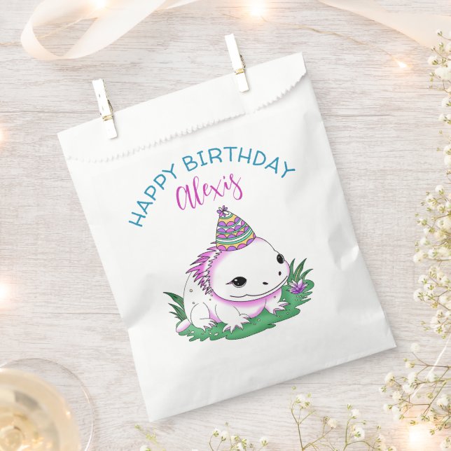 Personalised Birthday Girl Axolotl Themed Favour Bags (Clipped)