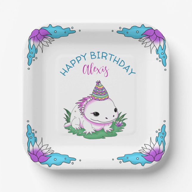 Personalised Birthday Girl Axolotl Themed Paper Plate (Front)