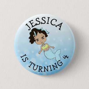 Personalised Birthday girl Blue Mermaid Button