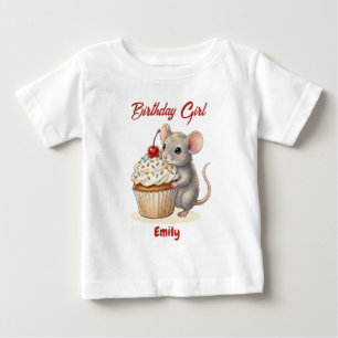 Personalised Birthday Girl Cute Mouse & Cupcake Baby T-Shirt