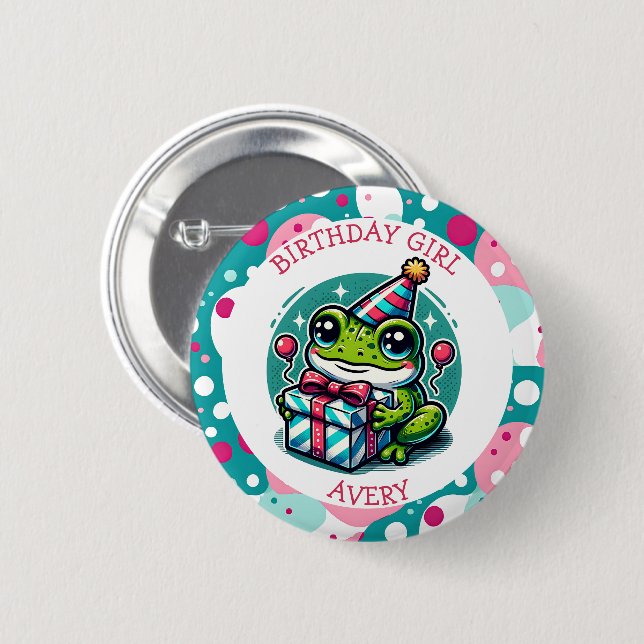 Personalised Birthday Girl | Frog Themed   6 Cm Round Badge (Front & Back)