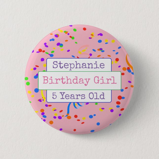 Personalised Birthday Girl Fun Confetti Button (Front)