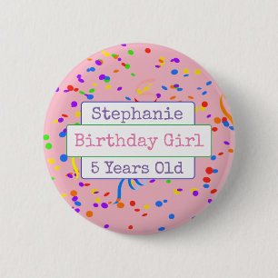 Personalised Birthday Girl Fun Confetti Button