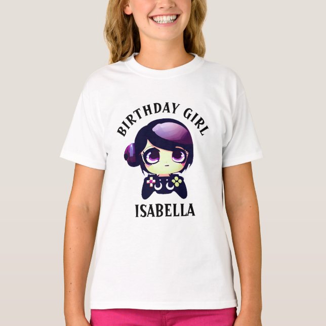 Personalised Birthday Girl Gaming Anime Girl Gamer T-Shirt (Front)