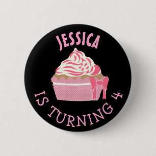 Personalised Birthday girl Pink Cupcake Button