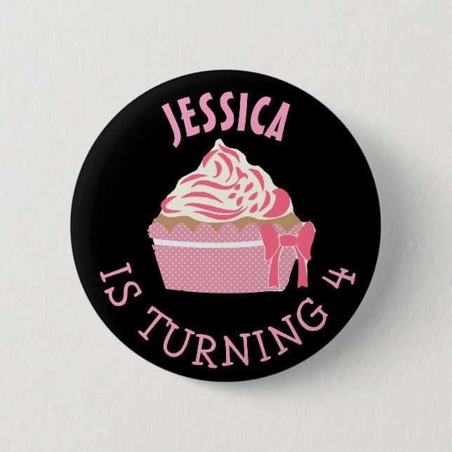 Personalised Birthday girl Pink Cupcake Button (Front)