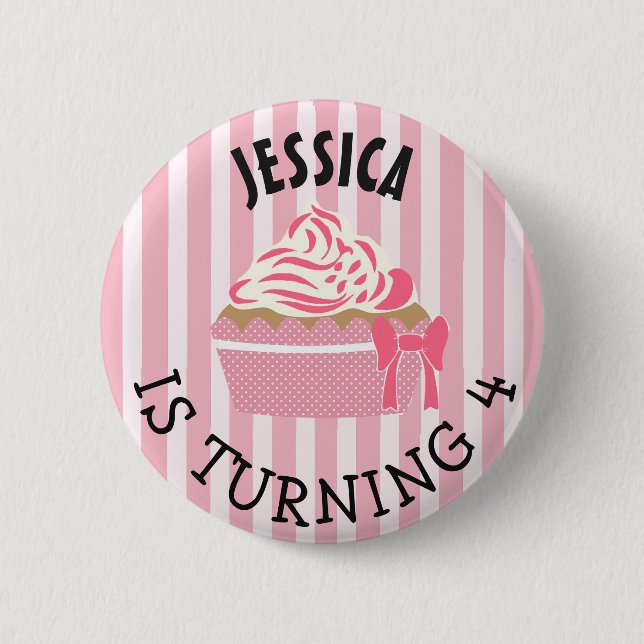 Personalised Birthday girl Pink Cupcake Button (Front)