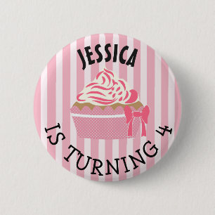 Personalised Birthday girl Pink Cupcake Button