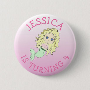 Personalised Birthday girl Pink Mermaid Button