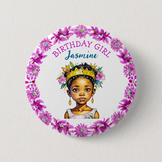 Personalised Birthday Girl Princess of Colour 6 Cm Round Badge (Front)