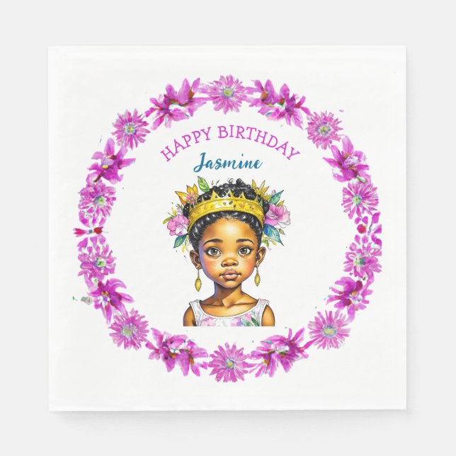Personalised Birthday Girl Princess of Colour Napkin (Front)