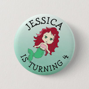 Personalised Birthday girl Red Hair Mermaid Button