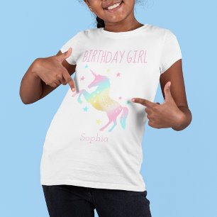 Personalised Birthday Girl Unicorn Rainbow kids T-Shirt