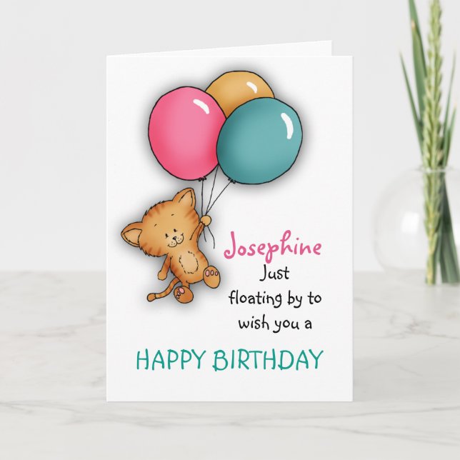 Personalised Birthday Greeting Card with Cat (Front)