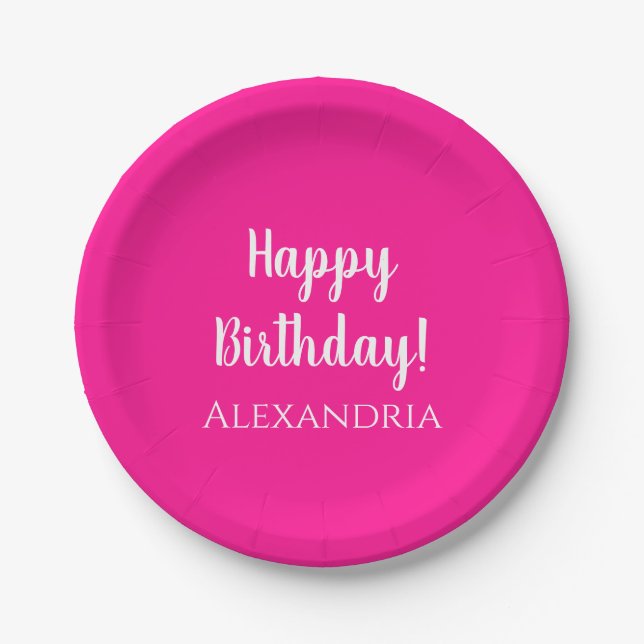 Personalised Birthday Hot Pink Party Paper Plate (Front)
