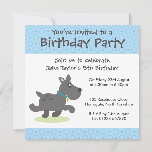 Personalised Birthday Invitation - Black Dog (Front)