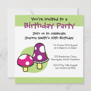 Personalised Birthday Invitation - Mushrooms