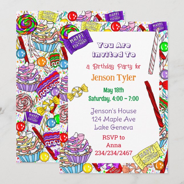 Personalised Birthday Invitation | Whimsical Candy (Front/Back)
