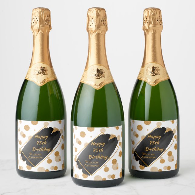 Personalised Birthday Modern Black and Gold  Wine  Sparkling Wine Label (Bottles)