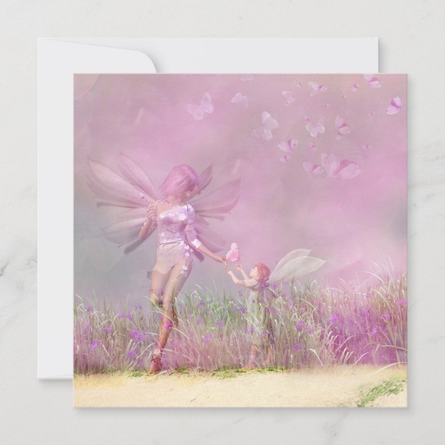 Personalised Birthday Modern Girly Pink Fairies (Front)