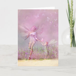 Personalised Birthday Modern Girly Pink Fairies Holiday Card