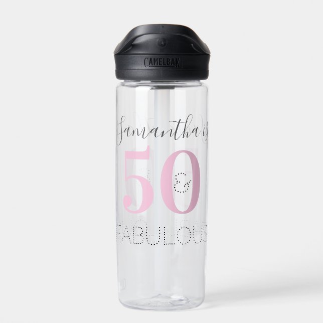 Personalised Birthday Modern Pink 50 and Fabulous  Water Bottle (Back)