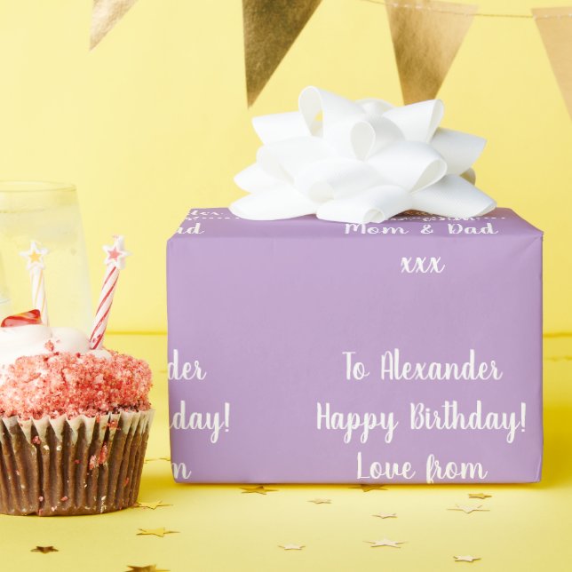 Personalised Birthday Modern Typography Lilac Wrapping Paper (Birthday Party)