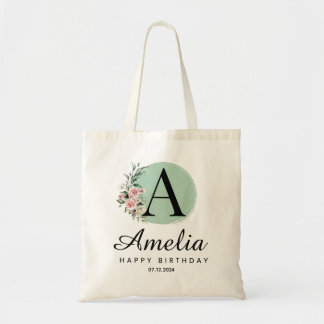 Personalised Birthday Monogram Custom Name & Date  Tote Bag
