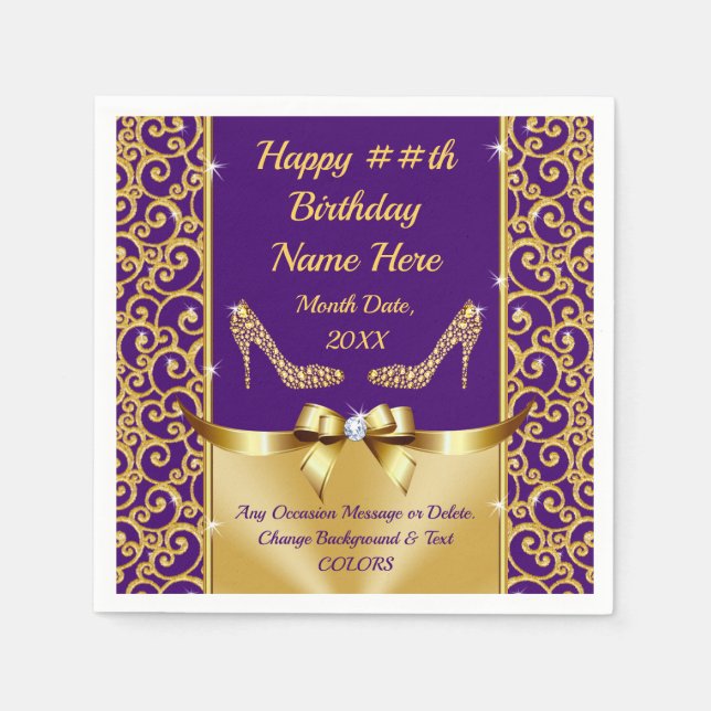 Personalised Birthday Napkins, Change COLORS Napkin (Front)
