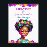 Personalised Birthday Party African-American Girl Invitation Postcard<br><div class="desc">Pretty little girl of colour Princess with purple and pink flowers in her hair. Add name in personalise area. Birthday party invitations.</div>