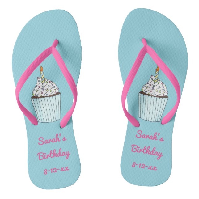 Personalised Birthday Party Cake Cupcake Candle Flip Flops (Footbed)