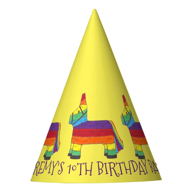 Personalised Birthday Party Favour Rainbow Pinata Party Hat (Front)
