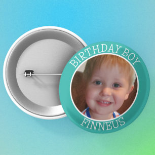 Personalised Birthday Party for Boy Name and Photo 6 Cm Round Badge