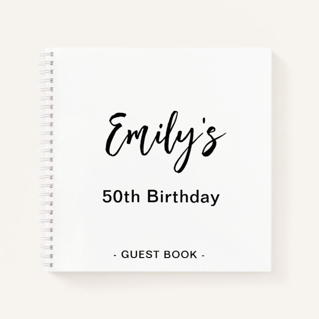 Personalised Birthday Party Guest Book Black White (Front)