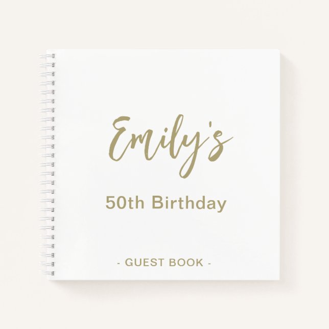 Personalised Birthday Party Guest Book Gold White (Front)