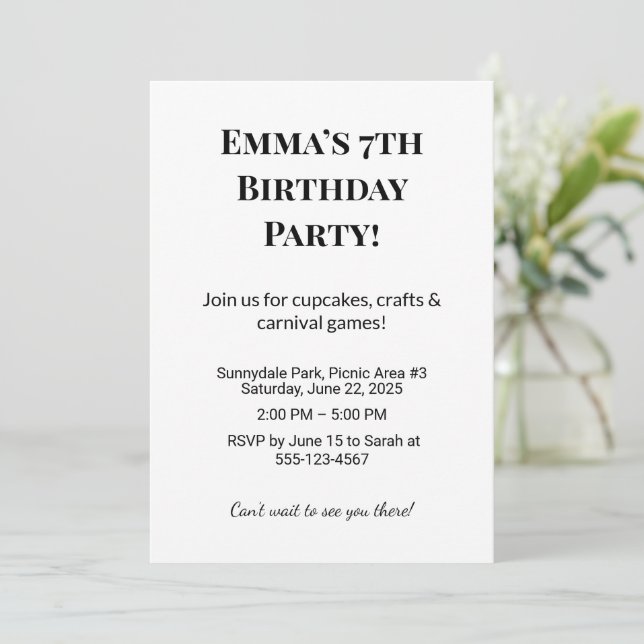 Personalised Birthday Party Invitation  (Standing Front)