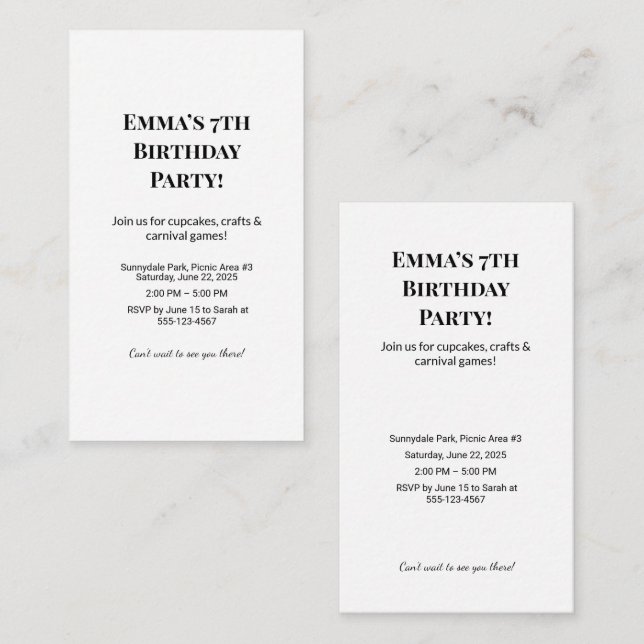 Personalised Birthday Party Invitation  (Front/Back)