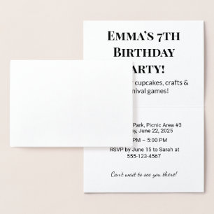 Personalised Birthday Party Invitation Foil Cards