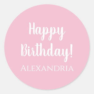 Personalised Birthday Pastel Pink Happy Birthday Classic Round Sticker