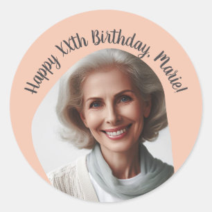 Personalised Birthday Photo Name Any Age Custom Classic Round Sticker