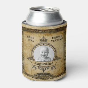 Personalised Birthday Photo Template Vintage Retro Can Cooler