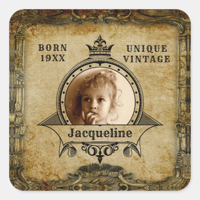 Personalised Birthday Photo Template Vintage Retro Square Sticker (Front)