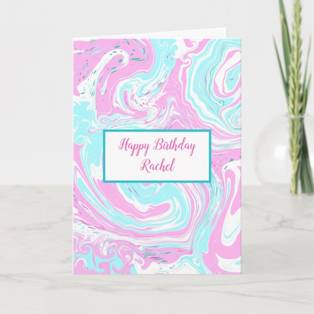 Personalised Birthday | Pink and Blue Marble   Card (Front)